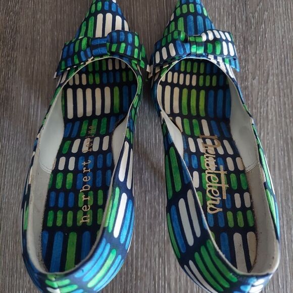 Vintage 1950's Herbert Levine Blue, Green & White Bow Pointy Pumps 7.5AA - Picture 6 of 10